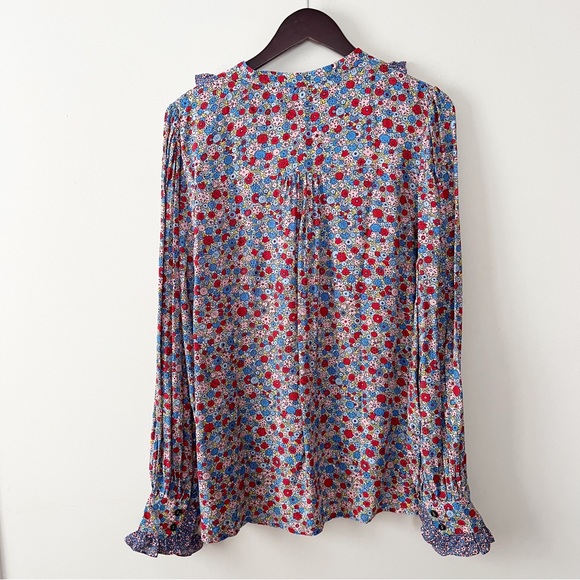 Boden Frilly Printed Popover 1/2 Button Front Blouse Size 14 NEW Blue Floral - Picture 7 of 10